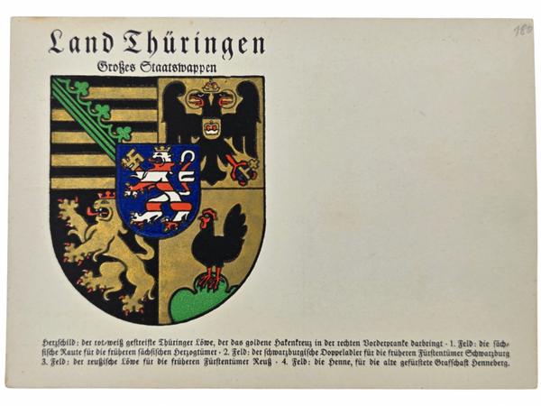 Original WW2 German Postcard - Land Thuringen Grosses Staatswappen