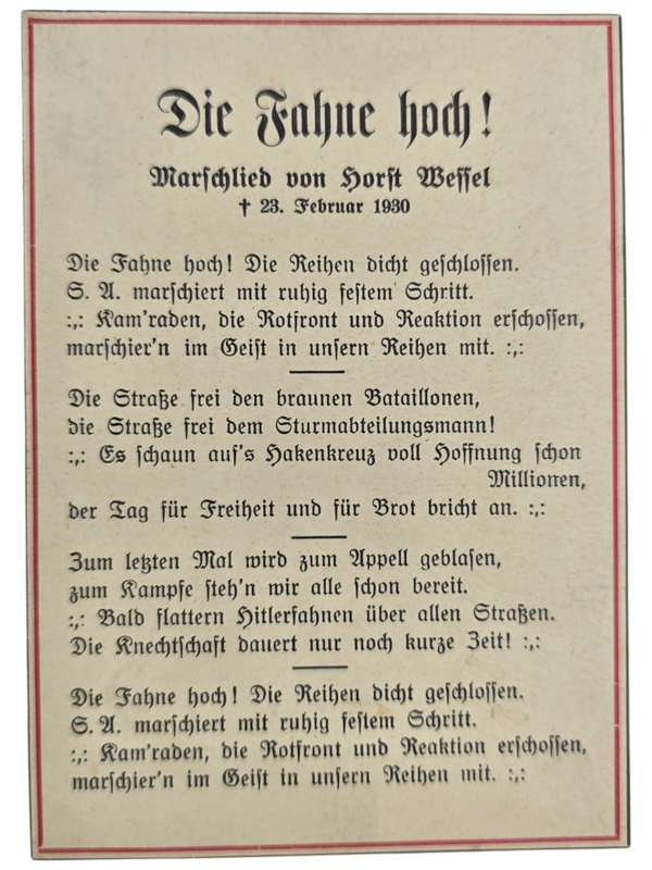 Original WW2 German Postcard - Die Fahne Hoch! Marschlied von Horst Wessel