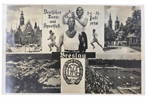Original WW2 German Postcard - Deutsches Turn- und Sportfest Juli, DRL, Breslau (1938)