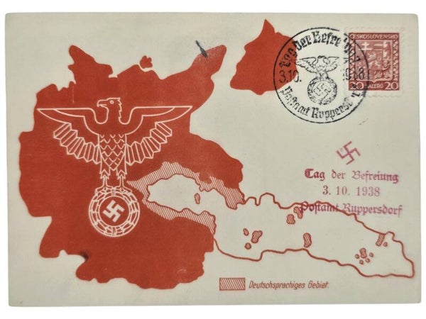 Original WW2 German Postcard - Tag der Befreiung, Postamt Ruppersdorf, Sudetenland annexation (1938)