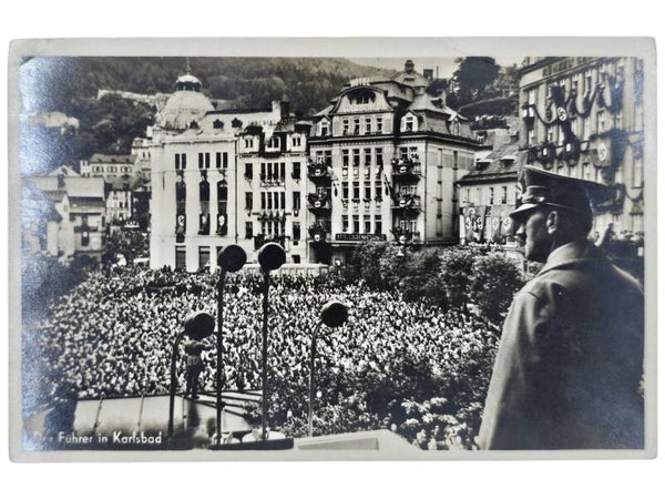 Original WW2 German Postcard - Der Führer in Karlsbad, Adolf Hitler, Sudetenland (1938)