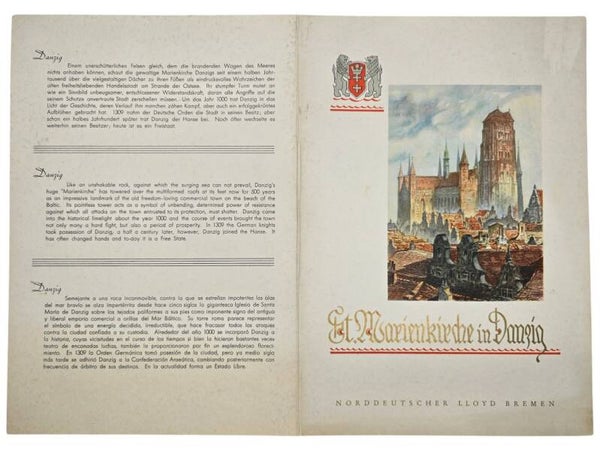 Original WW2 German Document - Norddeutscher Lloyd Bremen, SS Bremen menu card, St Marienkirche in Danzig, Ritscher (1937)