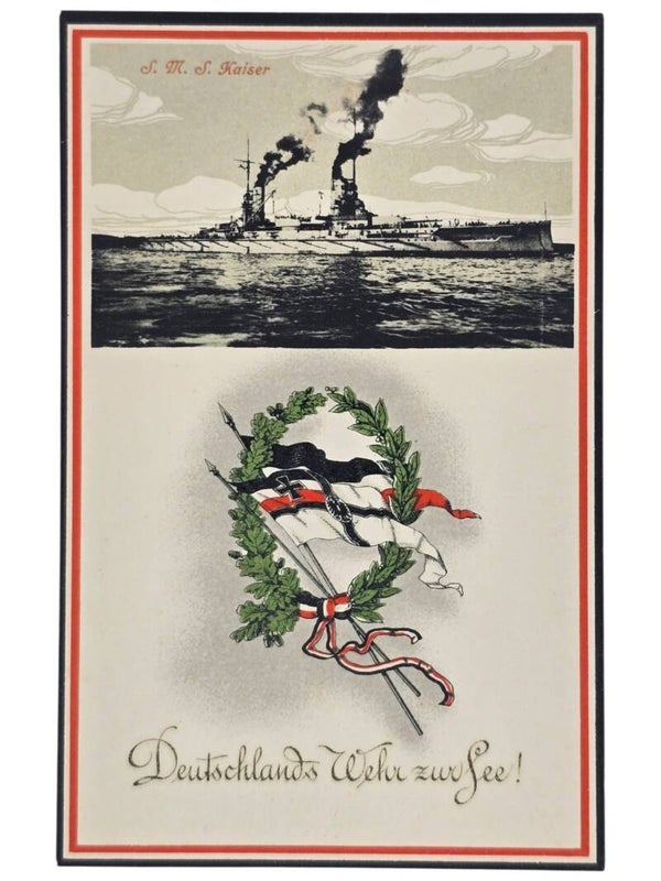Original WW1 German Postcard - Deutschlands Wehr zur See! SWS Kaiser