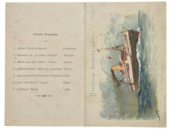Original WW2 German Postcard - Hamburg-Amerika Linie, ship Fürst Bismarck, menu card (1906)