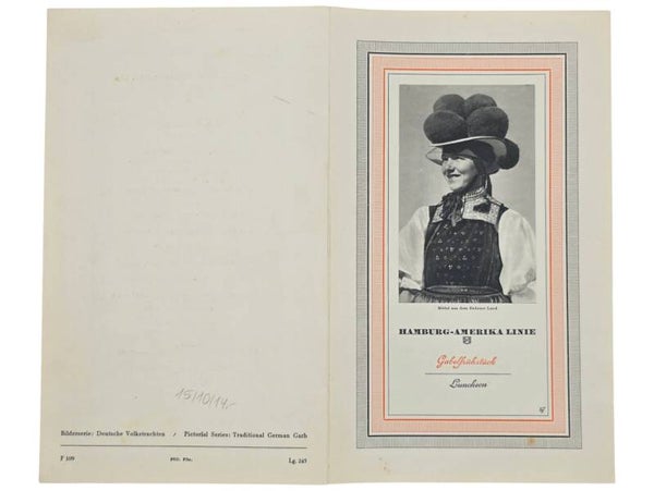 Original WW2 German Document - HAPAG Hamburg-Amerika Linie, SS Deutschland, menu card (1938)