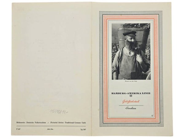 Original WW2 German Document - HAPAG Hamburg-Amerika Linie, SS Deutschland, menu card (1938)