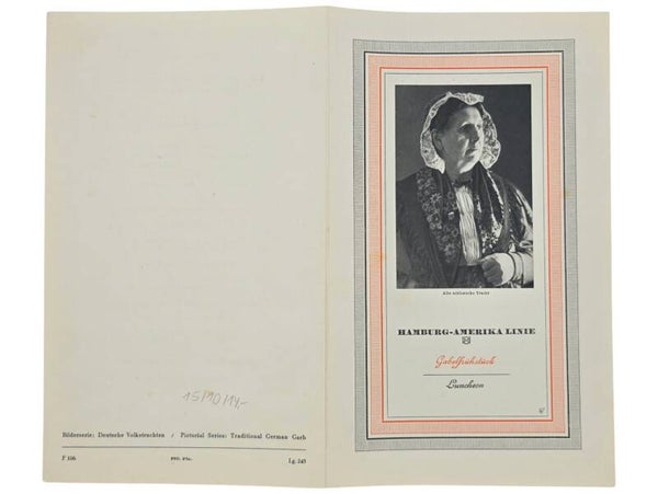 Original WW2 German Document - HAPAG Hamburg-Amerika Linie, SS Deutschland, menu card (1938)