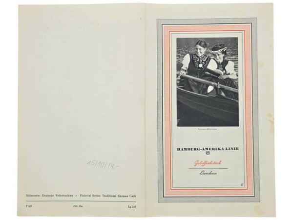 Original WW2 German Document - HAPAG Hamburg-Amerika Linie, SS Deutschland, menu card (1938)