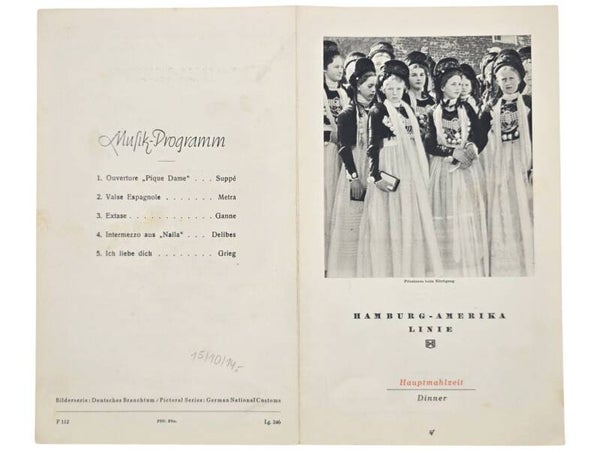 Original WW2 German Document - HAPAG Hamburg-Amerika Linie, SS Deutschland, menu card (1938)