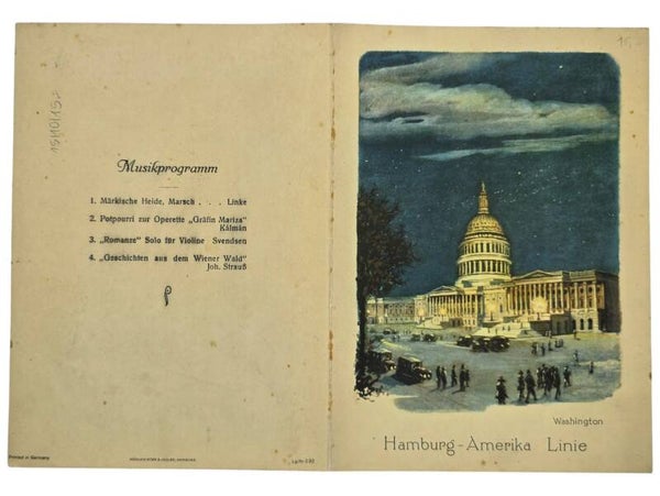 Original WW2 German Document - HAPAG Hamburg-Amerika Linie, SS Deutschland, menu card Washington (1935)