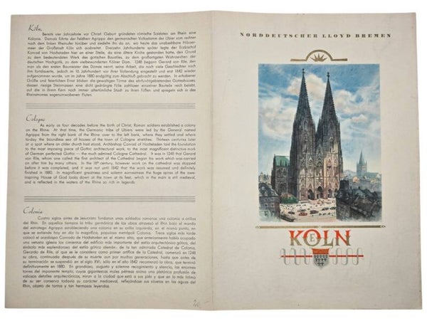 Original WW2 German Document - Norddeutscher Lloyd Bremen, SS General von Steuben, menu card Köln, Cologne (1936)
