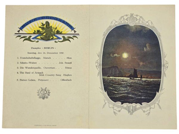 Original German Document - Norddeutscher Lloyd Bremen, SS Berlin, menu card (1930)