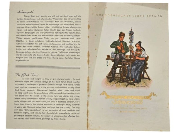 Original WW2 German Document - Norddeutscher Lloyd Bremen, SS Europa, menu card, Schwarzwald Baden (1939)