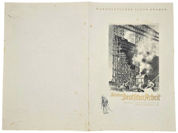 Original WW2 German Document - Norddeutscher Lloyd Bremen, SS Europa, menu card, Stätten Deutscher Arbeit (1939)