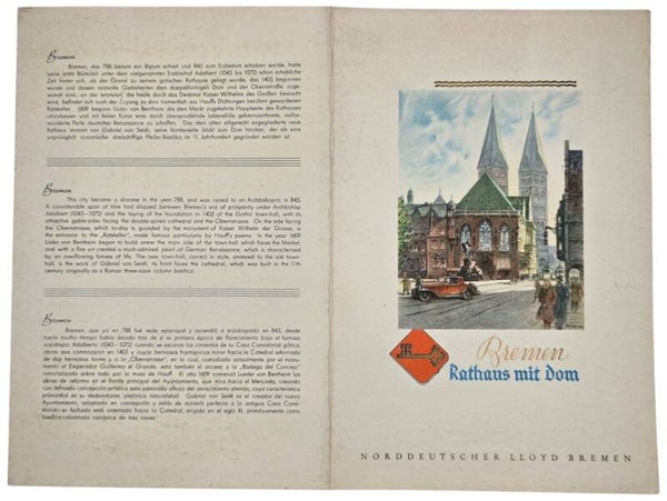 Original WW2 German Document - Norddeutscher Lloyd Bremen, SS Europa, menu card, Rathaus mit Dom (1936)