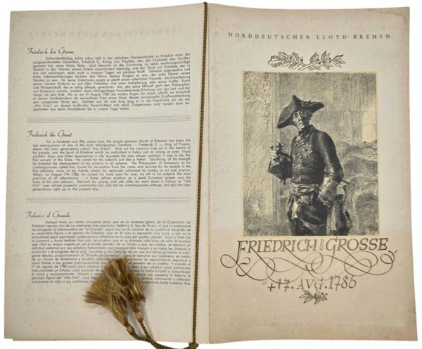 Original WW2 German Document - Norddeutscher Lloyd Bremen, SS Europa, menu card, Friedrich der Große (1936)