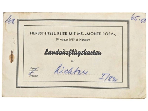 Original WW2 German Document - HDSG Hamburg Süd, MS Monte Rosa, Landausflugsskarten ticket folder (1937)