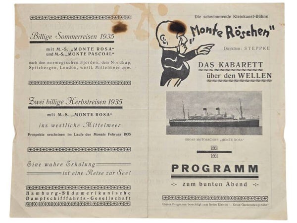 Original WW2 German Document - HDSG Hamburg Süd, MS Monte Rosa, Programm Bunten Abend (1935)