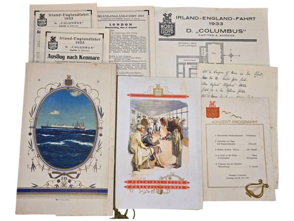 Original WW2 German Document - Norddeutscher Lloyd Bremen, SS Columbus, Program set Ireland, England (1933)