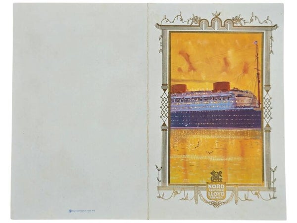Original WW2 German Document - Norddeutscher Lloyd Bremen, SS Columbus, Menu card (1933)