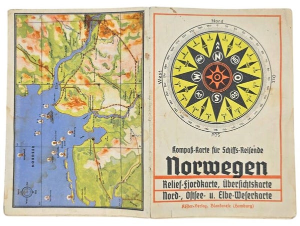 Original WW2 German Map - Kompass-karte für Schiffsreisende Norwegen