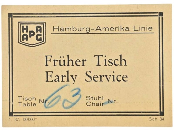 Original WW2 German Document - HAPAG Hamburg-Amerika Linie, Early Service ticket (1937)