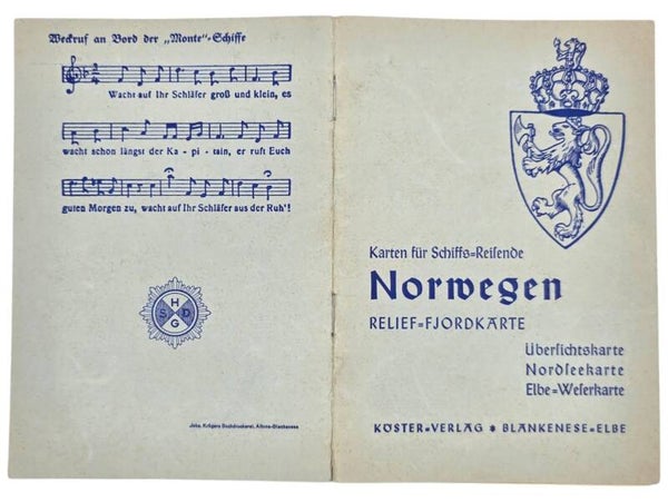 Original WW2 German Document - HSDG Hamburg-Süd Karten für Schiffsreisende Norwegen, Relief Fjordkarte (1934)