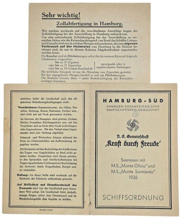 Original WW2 German KDF Document - NS Gemeinschaft Kraft Durch Freude MS Monte Sarmiento Schriftsordnung (1935)