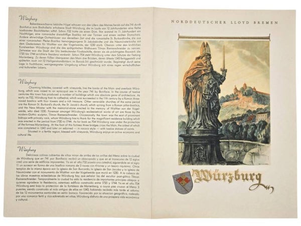 Original WW2 German Document - Norddeutscher Lloyd Bremen, SS Gneisenau, Würzburg, menu card (1939)