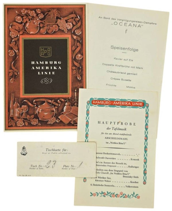 Original WW2 German Document - HAPAG Hamburg Amerika Linie, SS Oceana, menu card (1934)