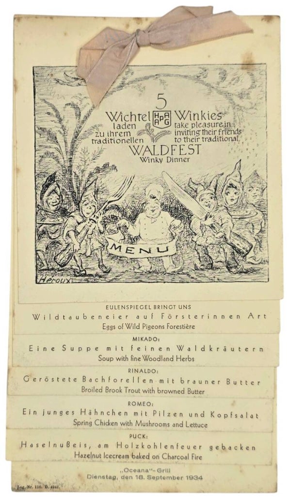 Original WW2 German Document - HAPAG Hamburg Amerika Linie, SS Oceana, menu card, Bruno Heroux Leipzig (1934)