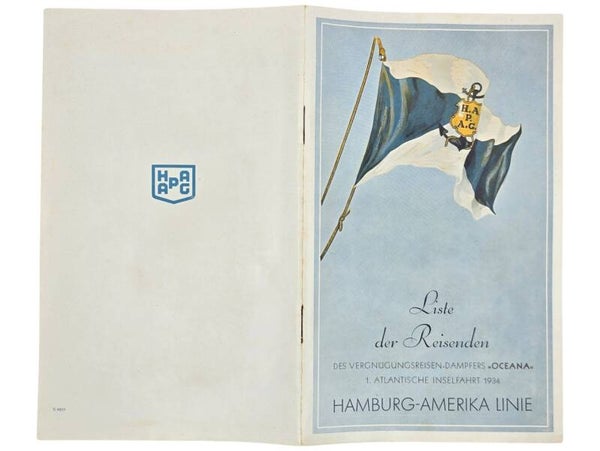 Original WW2 German Document - HAPAG Hamburg Amerika Linie, SS Oceana, Liste der Reisenden (1934)