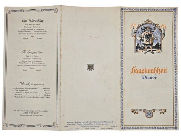 Original WW2 German Document - HAPAG Hamburg-Amerika Linie, MS Milwaukee, menu card (1936)