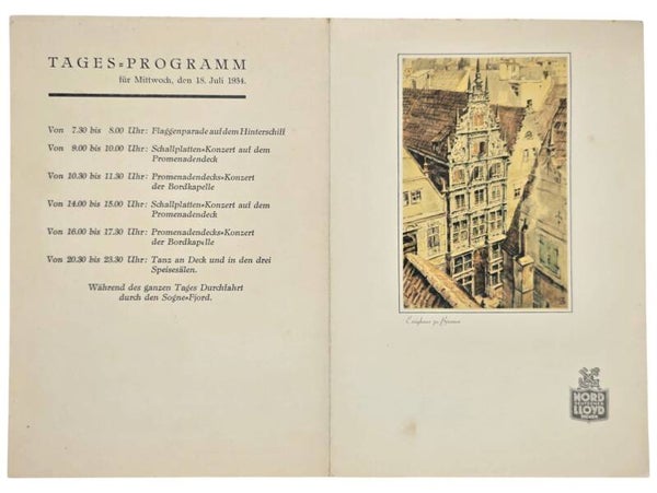 Original WW2 German KDF Document - NS Gemeinschaft Kraft durch Freude, Norddeutscher Lloyd Bremen, SS Stuttgart, menu card (1934)