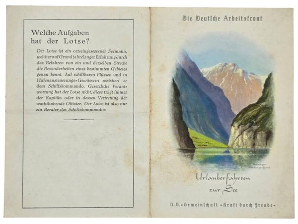 Original WW2 German KDF Document - NS Gemeinschaft Kraft durch Freude, Norddeutscher Lloyd Bremen, SS Stuttgart, menu card, Norway (1939)