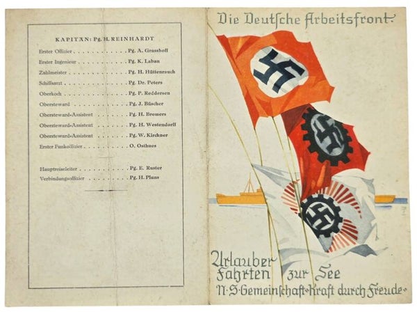 Original WW2 German KDF Document - NS Gemeinschaft Kraft durch Freude, Norddeutscher Lloyd Bremen, SS Stuttgart, menu card (1939)