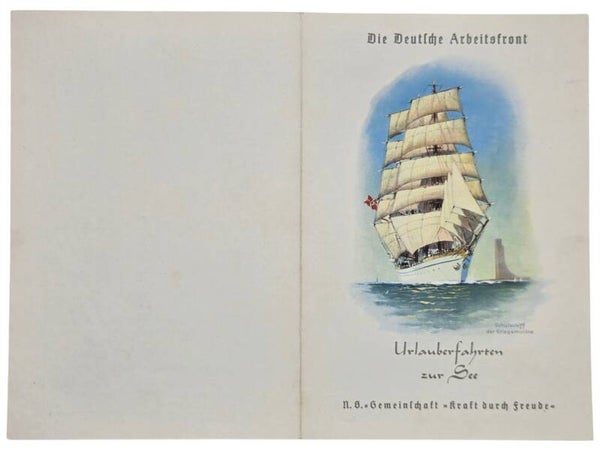 Original WW2 German KDF Document - NS Gemeinschaft Kraft durch Freude, Norddeutscher Lloyd Bremen, SS Stuttgart, menu card, Marine-Ehrenmal Laboe (1939)