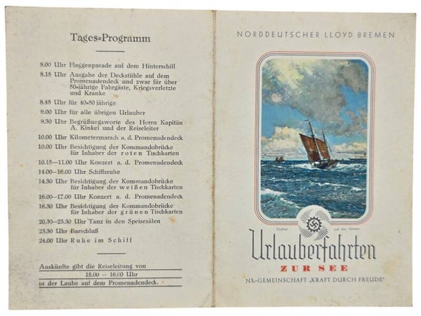 Original WW2 German KDF Document - NS Gemeinschaft Kraft durch Freude, Norddeutscher Lloyd Bremen, SS Stuttgart, menu card (1937)