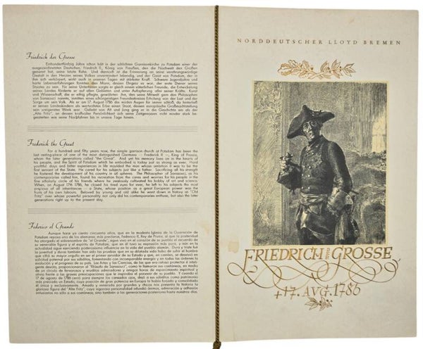 Original WW2 German Document - Norddeutscher Lloyd Bremen, SS Stuttgart, menu card, Friedrich der Grösse (1936)
