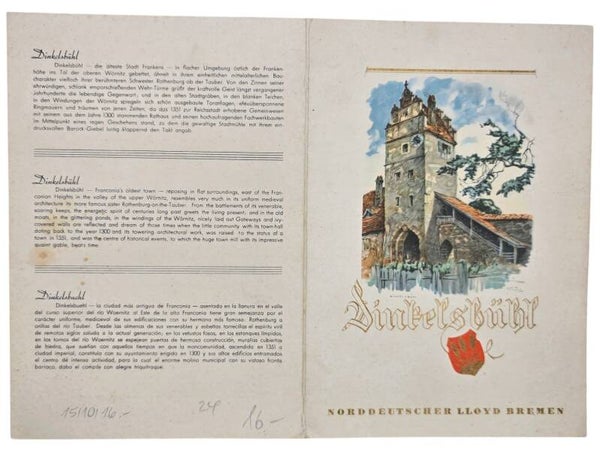 Original WW2 German Document - Norddeutscher Lloyd Bremen, SS Stuttgart, menu card, Dinkelbühl (1935)