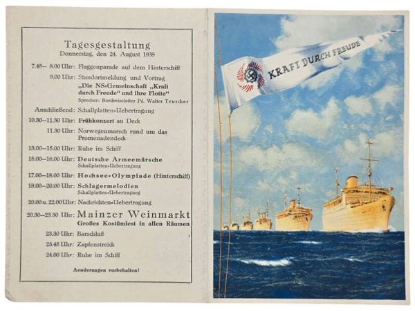 Original WW2 German KDF Document - NS Gemeinschaft Kraft durch Freude, Norddeutscher Lloyd Bremen, SS Sierra Cordoba, menu card (1939)