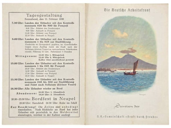 Original WW2 German KDF Document - NS Gemeinschaft Kraft durch Freude, Norddeutscher Lloyd Bremen, SS Sierra Cordoba, menu card, Napels (1939)