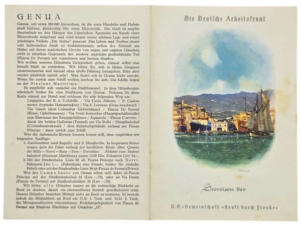 Original WW2 German KDF Document - NS Gemeinschaft Kraft durch Freude, Norddeutscher Lloyd Bremen, SS Sierra Cordoba, menu card, Genua (1939)