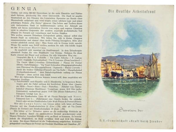Original WW2 German KDF Document - NS Gemeinschaft Kraft durch Freude, Norddeutscher Lloyd Bremen, SS Sierra Cordoba, menu card, Genua (1938)