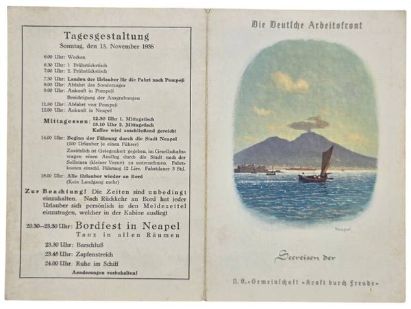 Original WW2 German KDF Document - NS Gemeinschaft Kraft durch Freude, Norddeutscher Lloyd Bremen, SS Sierra Cordoba, menu card, Venice (1938)
