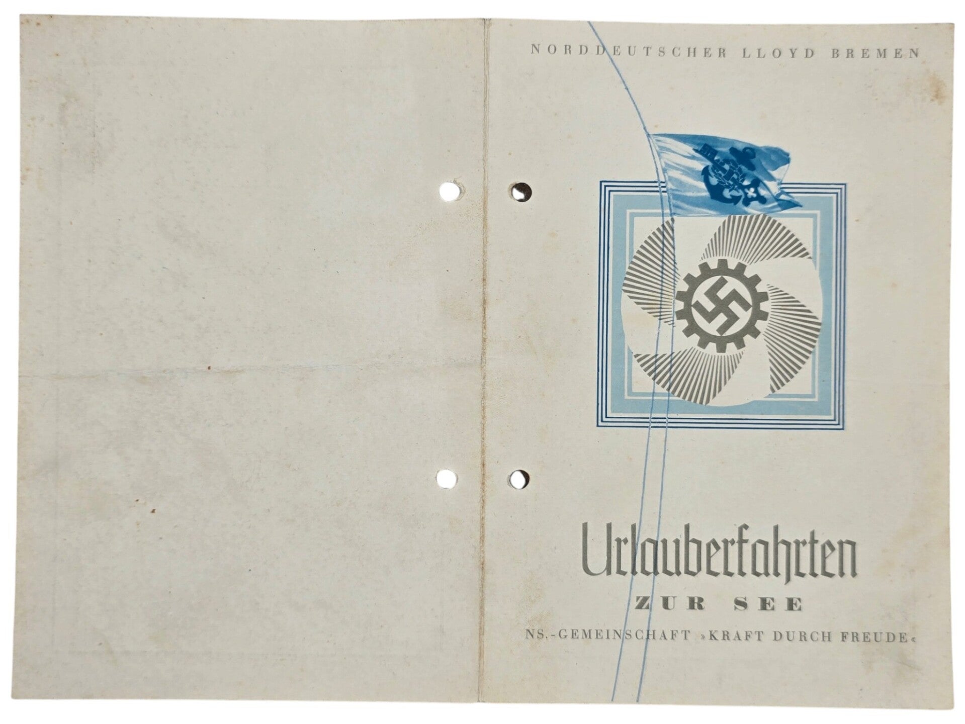 Original WW2 German KDF Document - NS Gemeinschaft Kraft durch Freude, Norddeutscher Lloyd Bremen, SS Sierra Cordoba, menu card (1938)