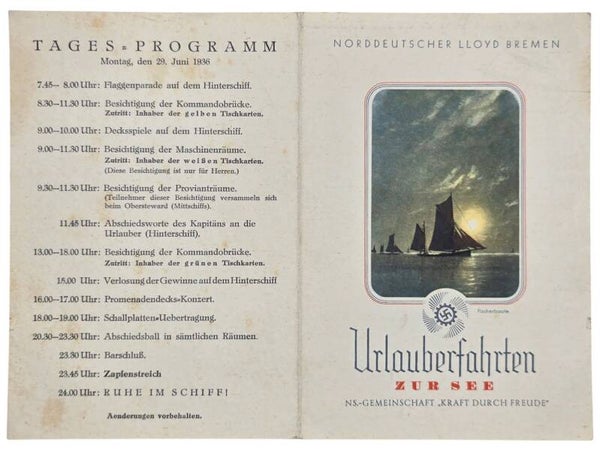 Original WW2 German KDF Document - NS Gemeinschaft Kraft durch Freude, Norddeutscher Lloyd Bremen, SS Sierra Cordoba, menu card (1936)