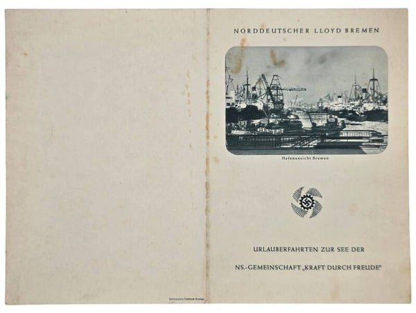 Original WW2 German KDF Document - NS Gemeinschaft Kraft durch Freude, Norddeutscher Lloyd Bremen, SS Sierra Cordoba, menu card (1936)