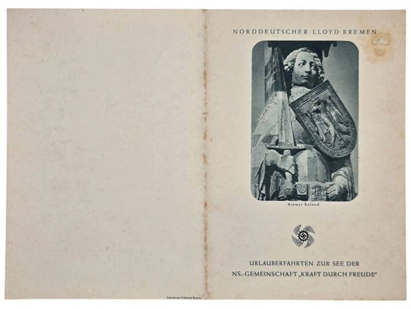 Original WW2 German KDF Document - NS Gemeinschaft Kraft durch Freude, Norddeutscher Lloyd Bremen, SS Sierra Cordoba, menu card (1936)