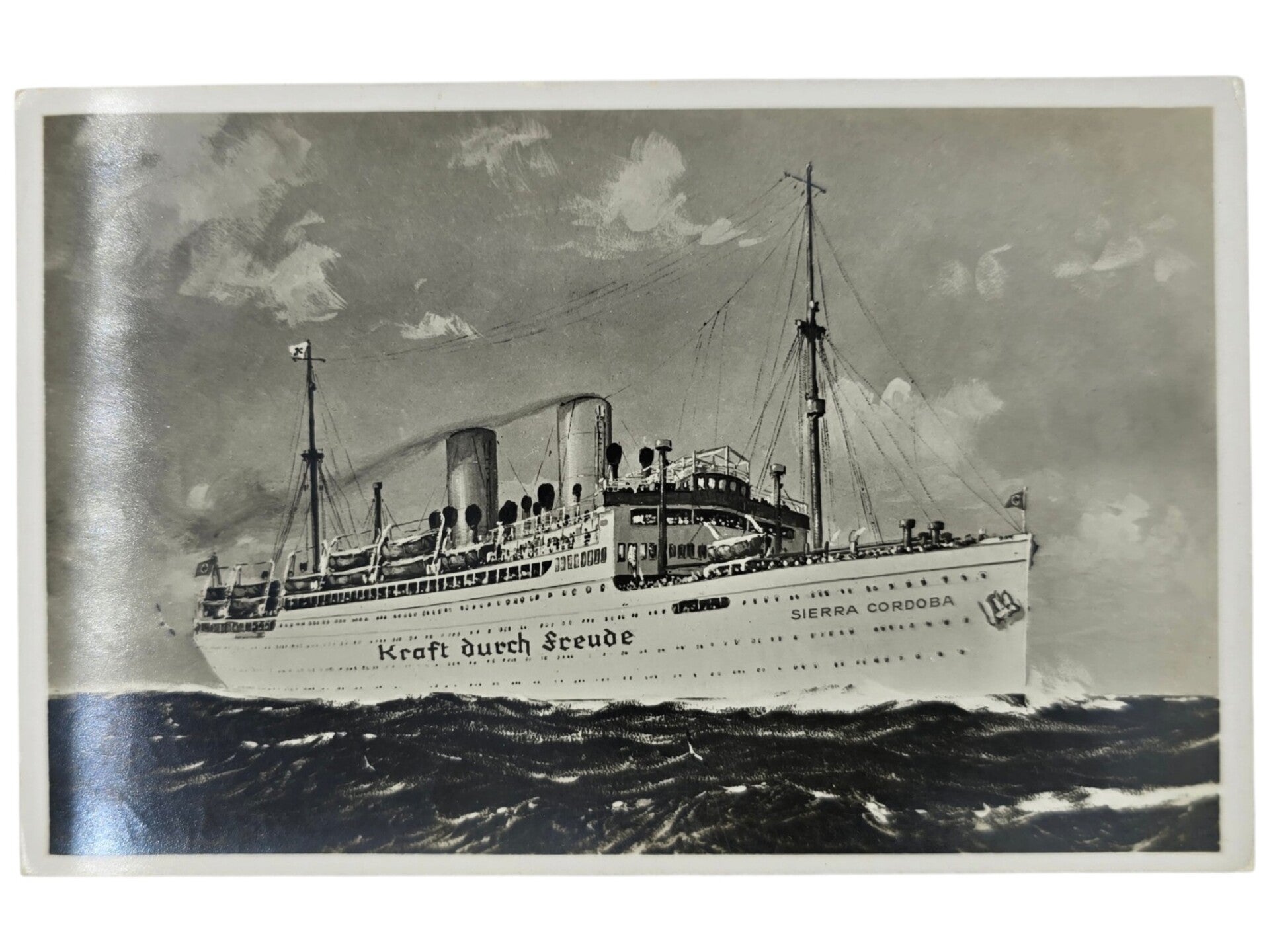 Original WW2 German KDF Postcard - NS Gemeinschaft Kraft durch Freude, Norddeutscher Lloyd Bremen, SS Sierra Cordoba ship (1937)